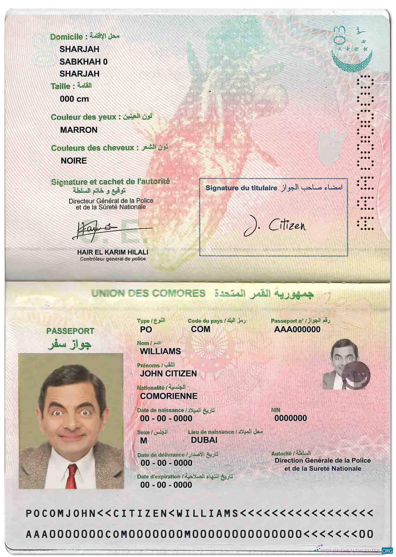 Download Union des Comores passport Photoshop template